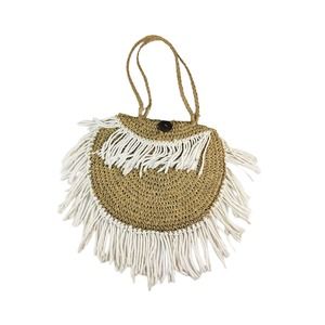 Tasseled straw circular beach straw Coconut Button bag Tote Purse